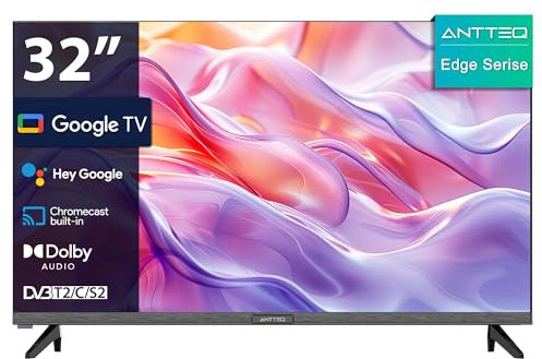 Antteq G32 Android Smart TV 32 Pouces sans Bord (Television 80 cm) HD, Voice Assistant, Wi-FI, Dolby Audio, Bluetooth 5.1, Triple-Tuner (DVB-T/T2-C-S/S2), 3 HDMI, USB, Netflix, Youtube, Prime Video
