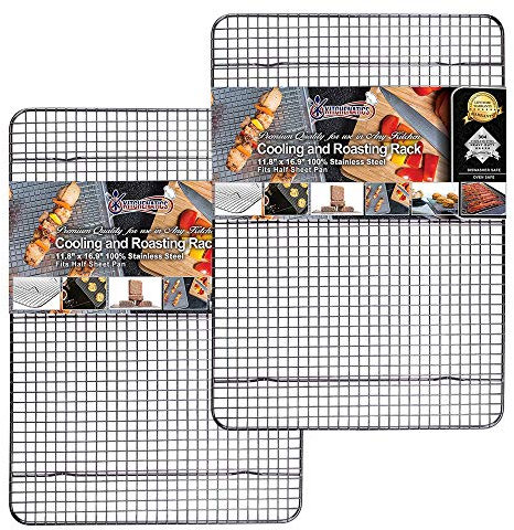 KITCHENATICS Edelstahl-Grillrost & Auskühlgitter, passt auf Backbleche für das Backen von Keksen und Kuchen, Räuchern, Grillen, & Auskühlen, Rost- Resistent & Ofenfest (29,97 x 42,93 cm) Set VON 2