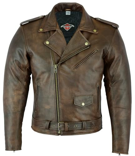 Texpeed Braun Motorrad lederjacke herren mit protektoren - Marlon Brando Retro Chopper Rockerjacke - Mit Original Biker Rüstung (EN 1621-1) Schutz XL