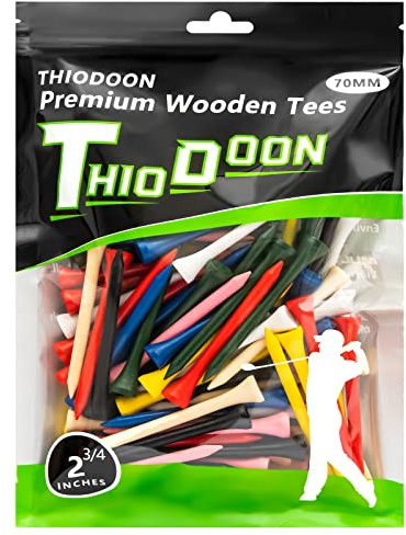THIODOON Golf Tees Professional Natural Wood Golf Tees Pack of 100, Golfing Tees Multiple Colors Size 3-1/4 inch, 2-3/4 inch or 2-1/8 inch, Tall Tees for Golf Bulk Reduce Side Spin and Friction