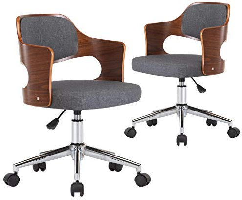 vidaXL Esszimmerstühle Drehbar 2 STK., Höhenverstellbar Drehstuhl Esszimmer, Esszimmerstuhl Küchenstuhl mit Rollen, Essstuhl Stuhl, Grau Bugholz Stoff