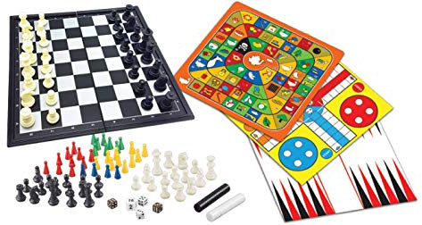 Lexibook, 8-in-1 Spielset, Schach, Backgammon, Chinesische Dame, Neun-Männer-Mühle, Schlangen & Leitern, Gans, Ludo-Spiel, JGM800