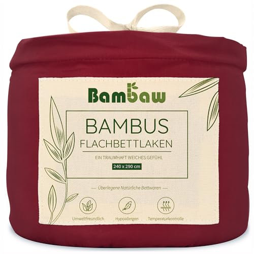 Bambaw Sábana Encimera Bambu Cama 150/160, 240x290 cm, Sabana Bambu Refrescante y Suave, Ropa de Cama de Verano y de Invierno, Sabanas Antiacaros y Termorreguladoras (Burdeos)