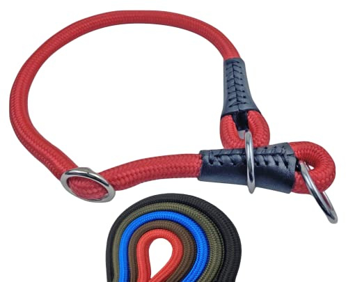 Soft Cord - Hundehalsband mit Zugbegrenzung, Nylon Halsung, Zugstopper, rot, XXS - 35cm, einstellbar, robust, wetterfest, innen textilverstärkt und Endkappen aus Leder
