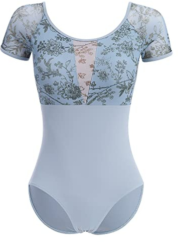 AFAVOM Ballet Leotards for Women Dance Leotard Adult Sleeveless Bodysuit Butterfly Flower Print Gymnastics Leotards with Bra High Cut Backless Camisole Leotard Training Practices Blue Floral L