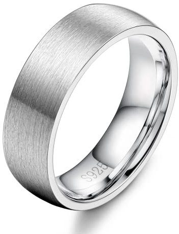 Diamday 925 Sterling Silber Ring für Damen Herren Silber Gebürstet und Mattiert Ehering Schlicht Einfach Hochzeitsring Verlobungsring Trauringe Fingerring Comfort Fit 6mm 54