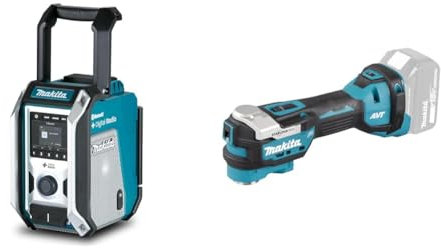 Makita DMR115 Akku-Baustellenradio (ohne Akku, ohne Ladegerät), Türkis, Schwarz, Silber & DTM52Z Akku-Multifunktionswerkzeug 18V (ohne Akku, ohne Ladegerät, ohne Zubehör)