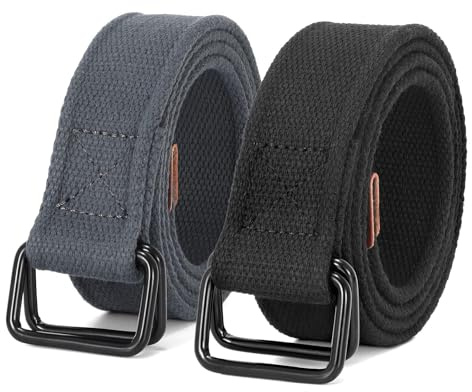 JASGOOD 2 Pièces Ceintures Homme Toile Respirante Réglable sans Trou Taille 86-127cm Double Boucle Tactique Noire‌