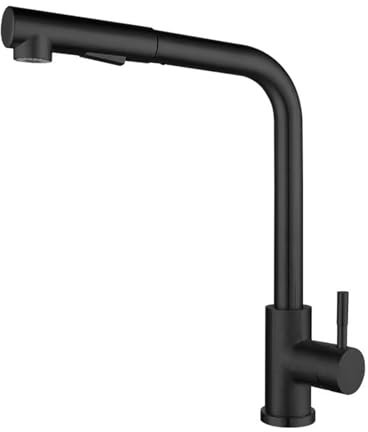 Robinet de cuisine basse pression - Extensible - En acier inoxydable - Avec 3 ports - Pivotant à 360° - Avec douchette - 2 jets - Pour chauffe-eau - Noir