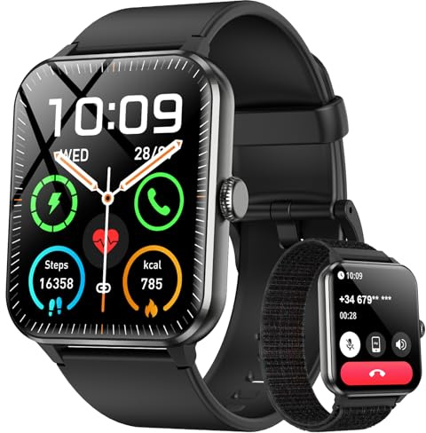 Blackview 2026 Smart Watch (Answer/Make Calls), Fitness Watch for Men and Women with Heart Rate/SpO2/Sleep Monitor/2 Straps, 100+ Sports Modes, IP68 Waterproof Activity Tracker for Android/iPhone