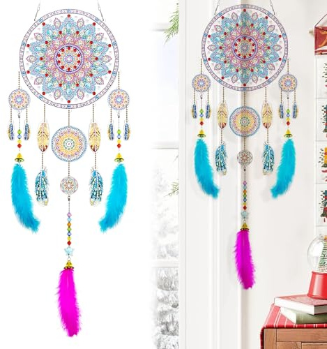 Cadeau Pour Filles 5-6-7-8-9 Ans : Kit Bricolage Attrape-RêVes Pour Peinture Diamant, Jouet Attrape-RêVes Pour Peinture Diamant 4 à 12 Ans, Kit Bricolage Attrape-RêVes Pour Filles Artisanales.