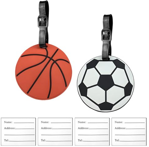 2 Piezas Etiquetas para Equipaje de Fútbol Baloncesto, PVC Etiquetas Maletas Viaje con Nombre Dirección, Mochilas Bolso ID Tag Identificador Maletas Viaje para Facturado & Identificar Rápidamente