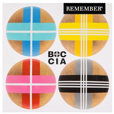 REMEMBER Boccia, Boules de bocce : Ø 7,5 cm, Boule cible : Ø 4,5 cm, Bois – Kit de jeu pour jardin, plage et parc, jeu de boules d'extérieur classique pour la famille et les amis, jeu de loisirs pour
