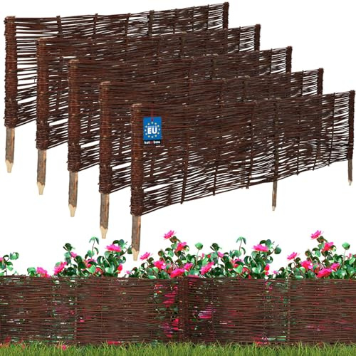 KOTARBAU® 5 st Rabattkant Trä - Pilstaket - Trädgårdsstaket - Pilträ - 120 x 40 cm - Brun - Gräskant Trä - Spjälstaket - Trädgårdsavgränsning - Dekorativ Kantstaket - Gräsmattekant