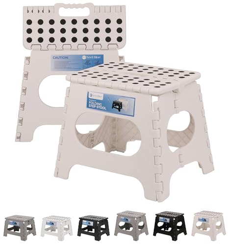 Trimming Shop Folding Step Stool with Carry Handle 330lbs, 11 Inch - White | Anti-Slip Portable Plastic Stool With 150kg Load Capacity For Kitchen, Bathroom, Camping, Indoor & Outdoor Use
