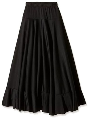 Genérico FLAMENKA ROCIERA Falda Ensayo Baile Flamenco, Negro, Volante de Capa, Cintura Elástica (FR/ES, Letras, L, Negro)