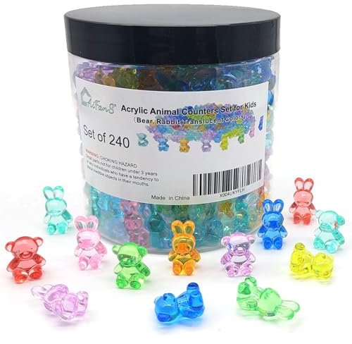 AiFanS Counting Bears and Bunnies,240 Pieces Counter Toys for Kids - Fun Educational Math Manipulatives with Storage Box for Counting & Learning