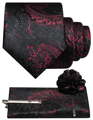 JEMYGINS Ensemble de cravates à base noire pour homme, mouchoir de poche, pince à cravate, pince à cravate avec motif baroque, pour mariage, affaires, fête, multicolore