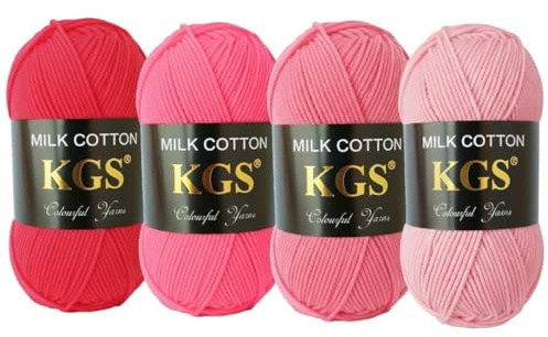 KGS Fil de Coton à Tricoter et Crocheter | Lot de 4 Pelotes 50 g (200 g), Fil en Coton Mélangé Doux et Résistant, Idéal pour Tricot, Crochet et Projets DIY | Roses Délicats