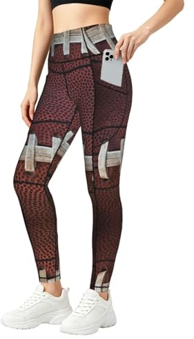 ERSDWRE amerikansk fotboll snören tryck hög midja yogabyxor med fickor magkontroll fitness löpning leggings yogabyxor, Svart, XL