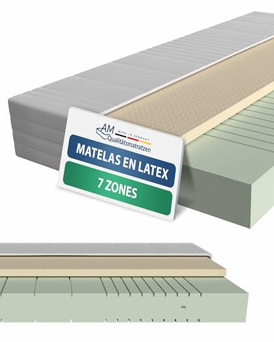 AM Qualitätsmatratzen 7 Zonen Latex Matratze 160x200 H3 - Made in Germany - Oeko TEX zertifizierte Naturlatex Matratze 160x200-20 cm Hoch - Hybridmatratze mit 4cm Latexauflage