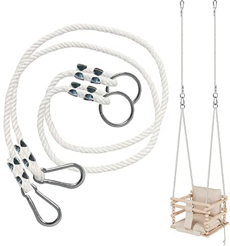 MAMOI® Schaukel Seil 50kg | 2 x Schaukelseil Verlängerung mit Metall Schaukelhaken Karabiner | Natürliche Seil mit Karabiner | 100% ECO | Made in EU