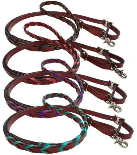 Showman Leather Braided Reins w/Colored Lacing (Black)