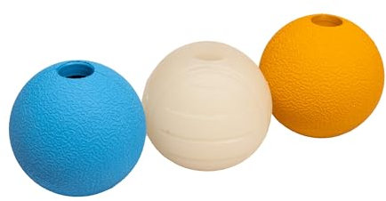 Amazon Basics Vorteilspack mit verschiedenen Hundebällen zum Spielen, 6.35 cm (3 Stück), Blau, Beige, Orange