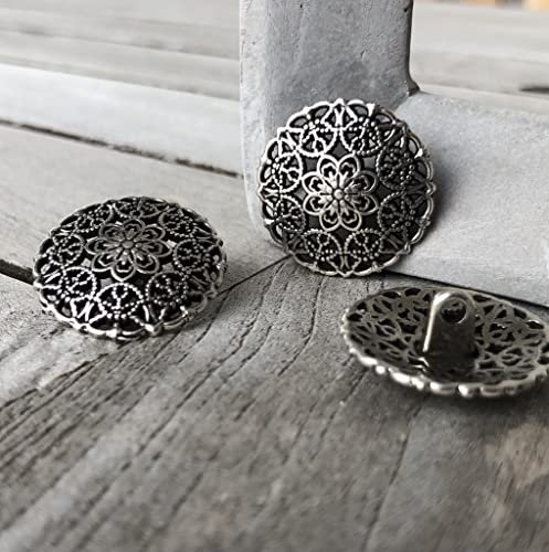 silber antik zart gemusterte Metall Knöpfe mit Öse 15mm oder 23mm (10 Stück) (15mm)