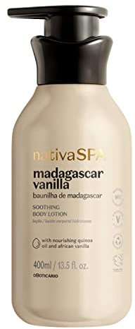 O Boticário Nativa SPA Vainilla de Madagascar, Crema Hidratante Corporal, Perfumada Loción Para El Cuerpo con Gotas de Quinoa para Más Hidratación 400 ml
