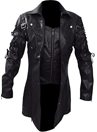 Manteau pour homme - Veste en cuir - Steampunk gothique - Imprimé Renaissance - Fête de smoking - Veste de smoking médiévale victorienne - Blazer - Uniforme pour homme - Vêtements punk, Noir , L