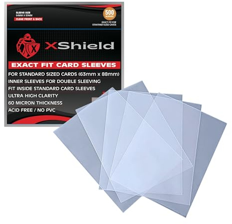 XShield, 500-Pack, Exact Fit Trading Card Sleeves, Soft, High Clarity, 60 Micron, Perfect Fit Inner Sleeves, Collectible Card Games, Sports, TCG