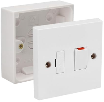 Switched Fused Spur Side Flex 13Amps White Electrical Connection Unit - Optional Neon Indicator, Single 25/35/45mm Pattress Back Box Surface Mounted 1 Gang (Switched Fused Spur SET with 25mm Box)