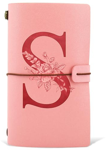 Diario in Pelle PU iniziale, Taccuino Diario di Viaggio, Rosa Quaderno Scrittura Appunti Agenda, Compleanno Natale Regalo per Donna Ragazze Amica Studenti Sorella Collega Maestre Rosa(S)