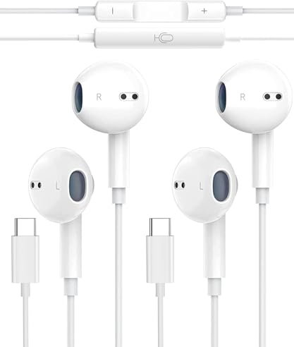 2 Pack Écouteurs USB C pour Samsung Galaxy S24 S23 S22 S21 FE S20 A55 A54, Intra Écouteurs Filaire USB C Casque Audio Type C avec Micro et contrôle du Volume pour iPhone 15/Google Pixel/Mi 11T/12/14