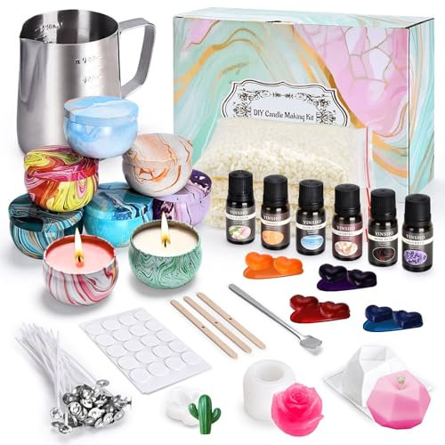 BuzzoXerex Kit de Fabricación para Velas Aromáticas, DIY Kit de Fabricación para Velas, Kit Hacer Velas para Estudiante Principiante con 4 Cera de Soja para Velas, 6 Aceite Esencial, Frascos, 8 Tarros