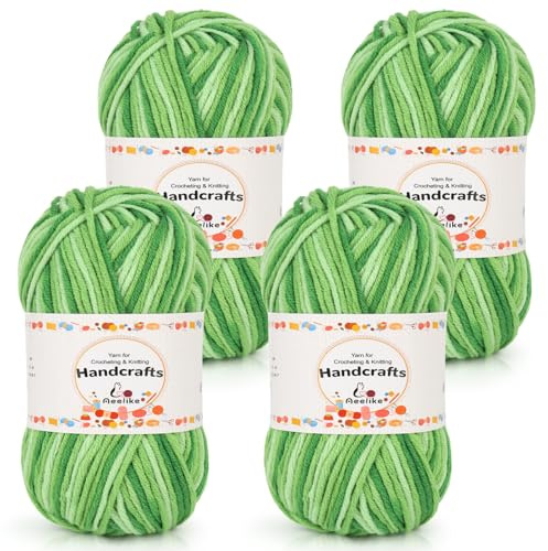 Aeelike 200 g (4 x 50 g) virkgarn, bomull för stickning, hållbart amigurumiset polyakryl bomullsgarn, 5-lagers färggarn för virkning äppelgrön 4 st
