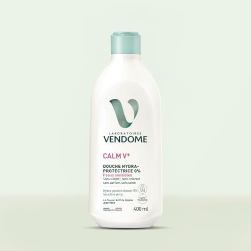 LABORATOIRES VENDÔME - CALM V+ - Douche Hydra-Protectrice 0% - Gel Douche Sans Savon - Nettoie, Apaise & Hydrate - Enrichi En Aloe Vera - Sans Sulfate, Colorant ni Parfum - Peaux Sensibles - 400ml