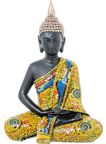 FIGURA RESINA BUDA MOSAICO COLORES_29X17X41CM