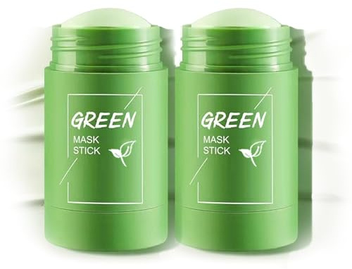 diystar Masque visage thé vert,green mask stick,2PC masque point noir,Deep Cleansing Smearing Mask,green mask stick point noir,masque de nettoyage solide,masque nettoyant au thé vert