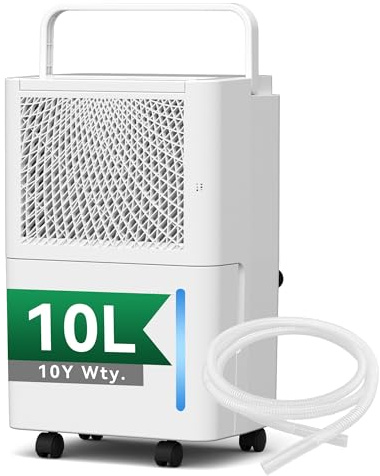 10L/Day Dehumidifier for Bedroom with Automatic Humidity Sensor & Display, 24-hour Timer, Laundry Drying, Continuous Drainage, Effective & Powerful Home Dehumidifiers (10L Compressor Dehumidifier)