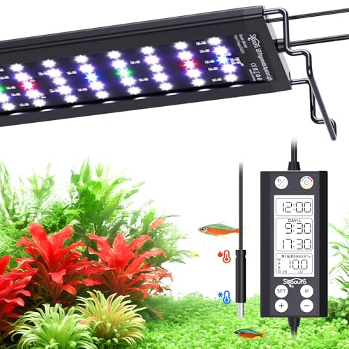 SEAOURA Luce LED Acquario con Termometro, 30-45cm Spettro Completo, Programmabile 24/7 con Memoria, WRGB Personalizzabile, 20 Livelli Luminosità per Acquari Dolce