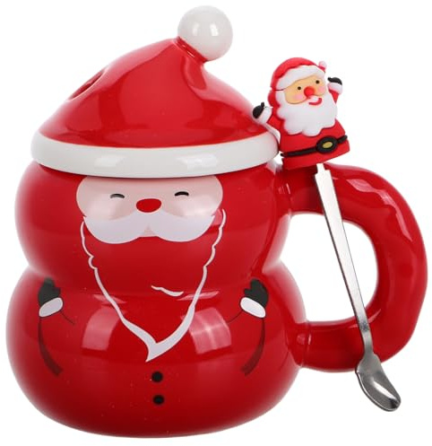JECOMPRIS Copa De Papá Noel Adorable De Cerámica Con Cuchara Taza Navideña Para Té o Café Para Decoración De Mesa Fiestas De Navidad