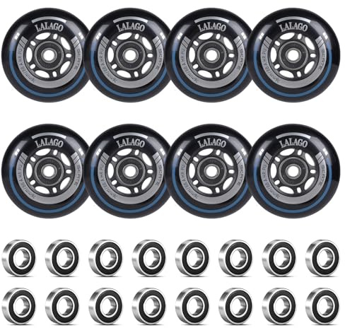 LALAGO Roues de Rollers en Ligne 76mm, Lot de 8 Roues de Patins à Roulettes de Rechange Avec Roulements ABEC 9, 88A SHR PU, pour K2 Hudora Gonex Apollo
