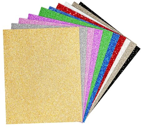 UCEC Glitter plotterfolie textil värmeöverföring vinyl, 10 färger överföringsfolie plotter flexfolie 30,5 x 25 cm, plotterfolie för textilier överföringsfolie för gör-det-själv t-shirt, tyger, mössor