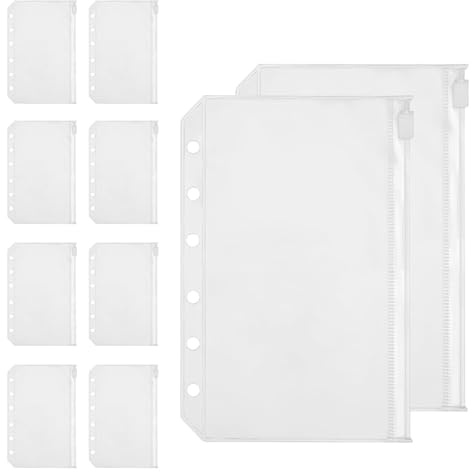 10 st mappinsatser set - Mini 6 sidor ringmapp påfyllning PVC-dokumentorganiserare väskor multifunktionell förvaring | Håller ordning på dokument, ric