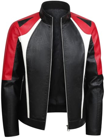 Chaqueta de piel casual para hombre, ideal para uso diario, ideal para montar al aire libre, corte delgado, elegante, bicolor, ideal para otoño e invierno, Le Noir, 5X-Large