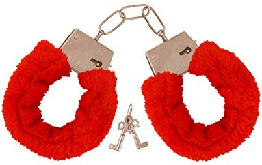 SHATCHI Handcuffs with 2 Keys Police Cosplay Girls Hen Night Out Bridal Bachelorette Ball Party Games Fancy Dress Accessories Fun Gifts, Unisex Adult, Red, One Size
