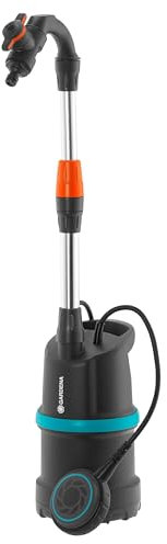 Pompe pour collecteur d’eau de pluie Gardena 4000/1 avec câble : pompe immergée avec filtre intégré, débit 4 000 l/h, vanne de régulation pour régler la quantité d’eau (1762-20)