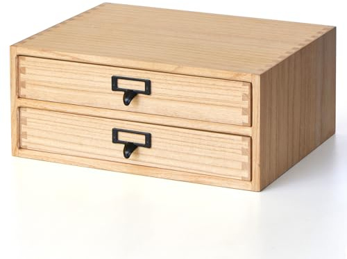 KIRIGEN Wooden Desktop Drawer Organiser, Paulownia Wood A4 File Storage Cabinet with 2 Drawers, Desk Tidy for Office, Study, Printer Area and Craft Supplies, Natural（FAX-NA）